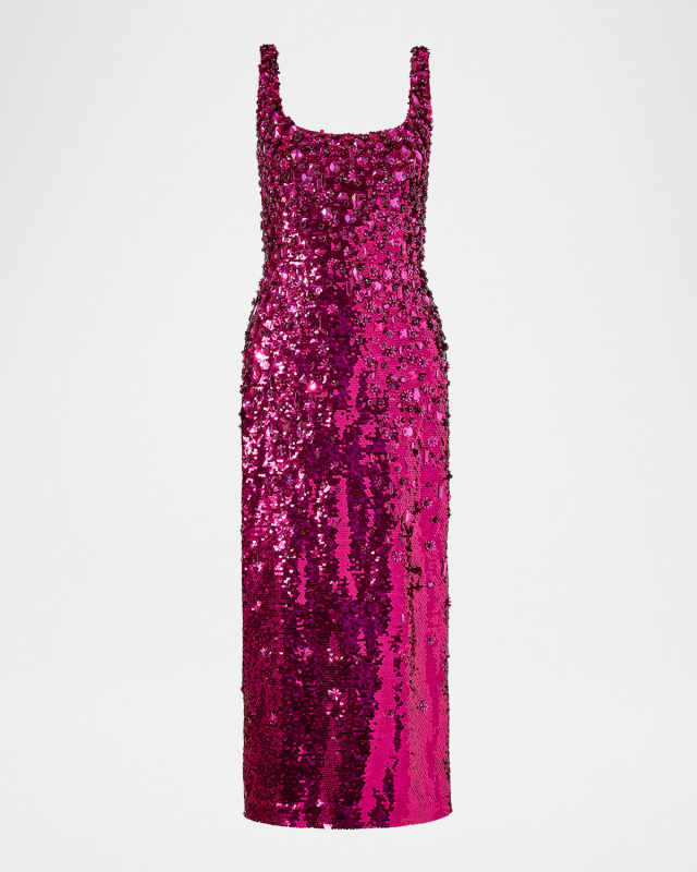 Floral Sequined Scoop-Neck Midi Dress